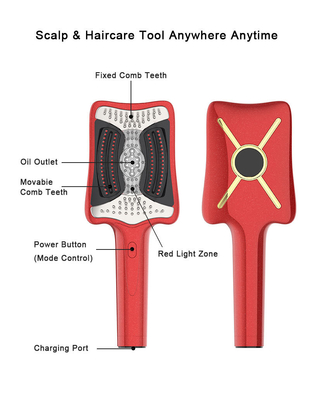 Fitdash électrique vibrant 650nm lumière rouge 850nm NIR thérapie EMS massage du cuir chevelu Applicateur d'huile de brosse à cheveux